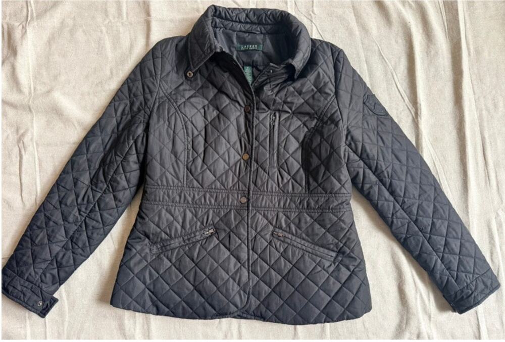 Lauren Ralph Lauren Black Diamond Quilted Jacket Women's M Crest Logo Barn Coat
